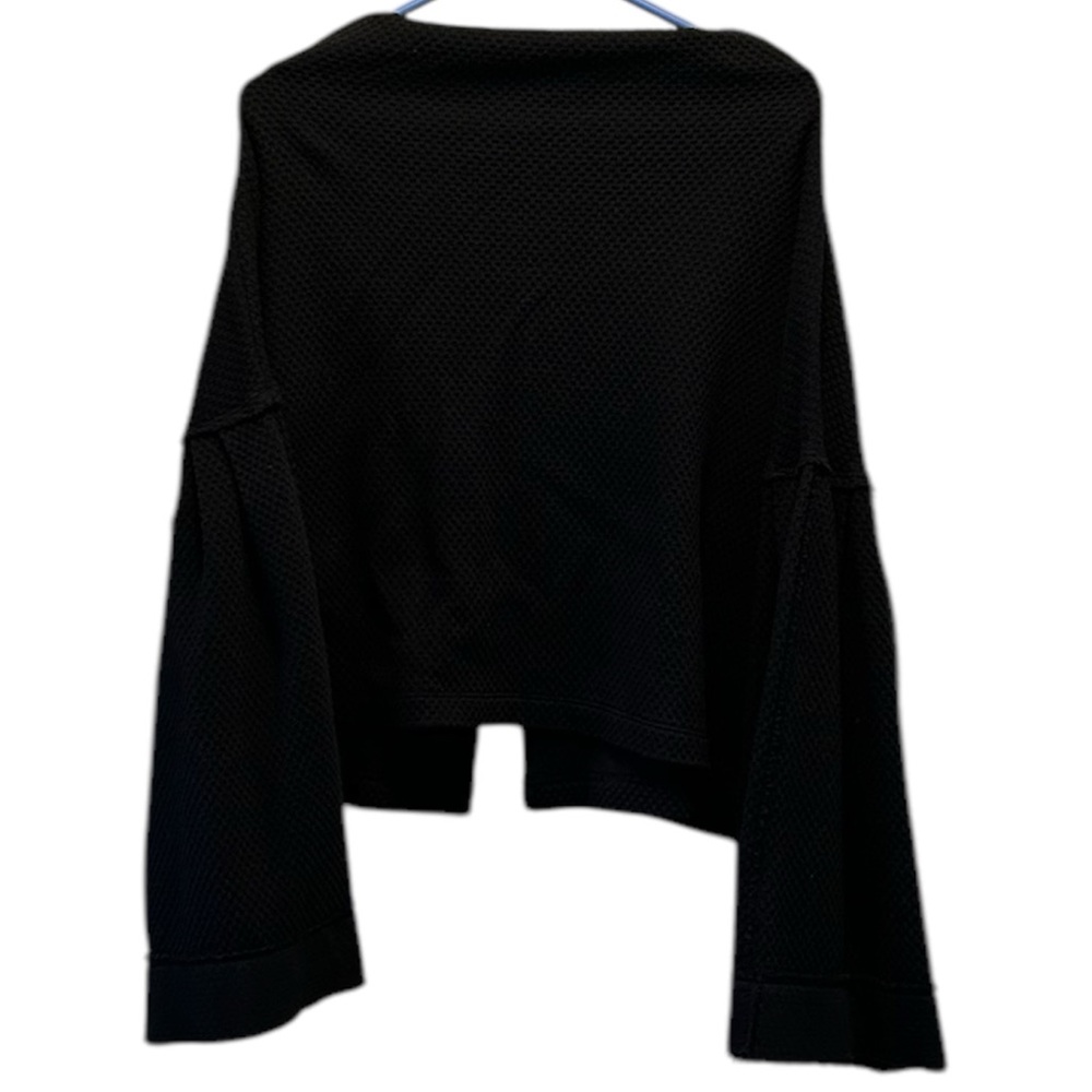 We the Free by Free People Cropped Black Thermal Wide Sleeve Top Size S